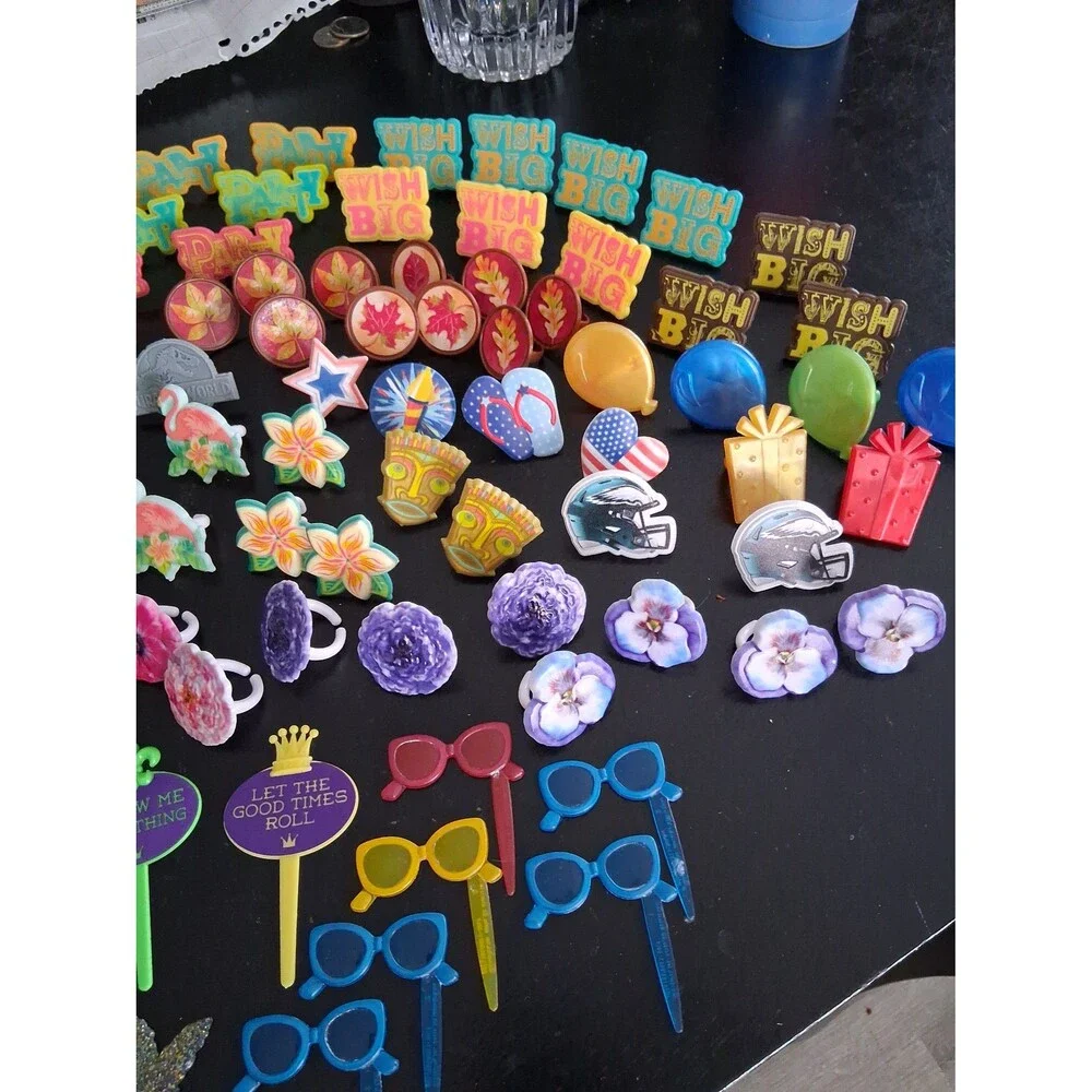 Cupcake Cake Rings Picks Party Decorations Mardi Gras Beach Luau Bluey Dinos